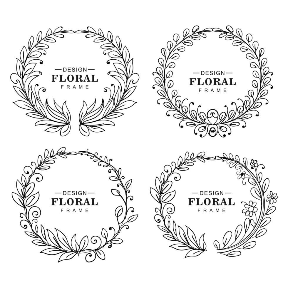 Hand drawn circular ornaments floral frame vector