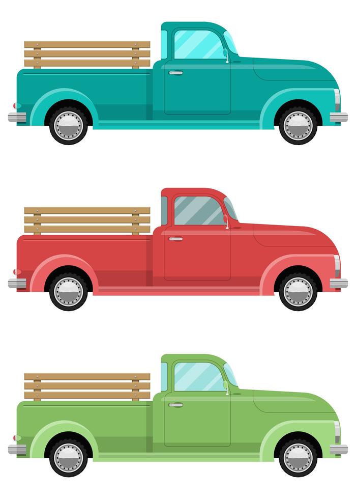 camionetas retro aisladas vector