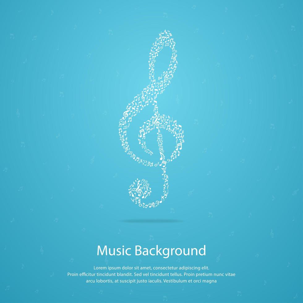 White music note made of other notes on blue vector