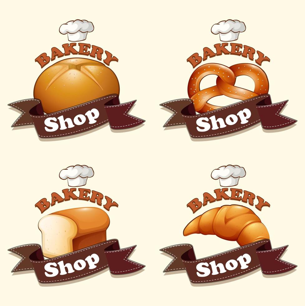 conjunto de letreros de panadería de dibujos animados vector