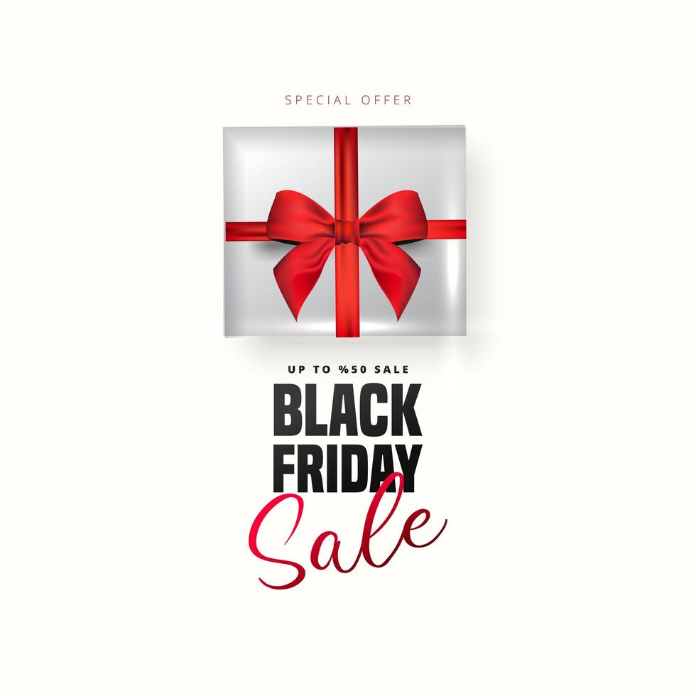 Black friday sale lettering and white gift box vector