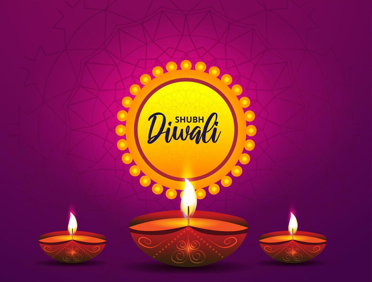 Realistic oil lamp on purple pattern for Diwali vector