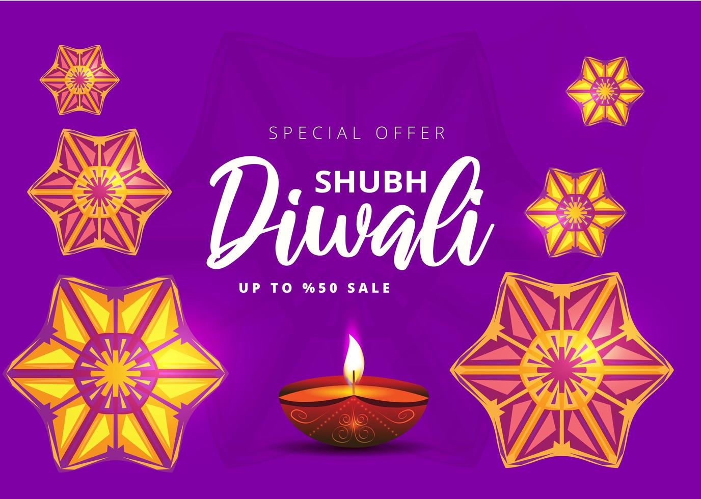 Happy Diwali festival sale banner with oil lampand rangoli vector