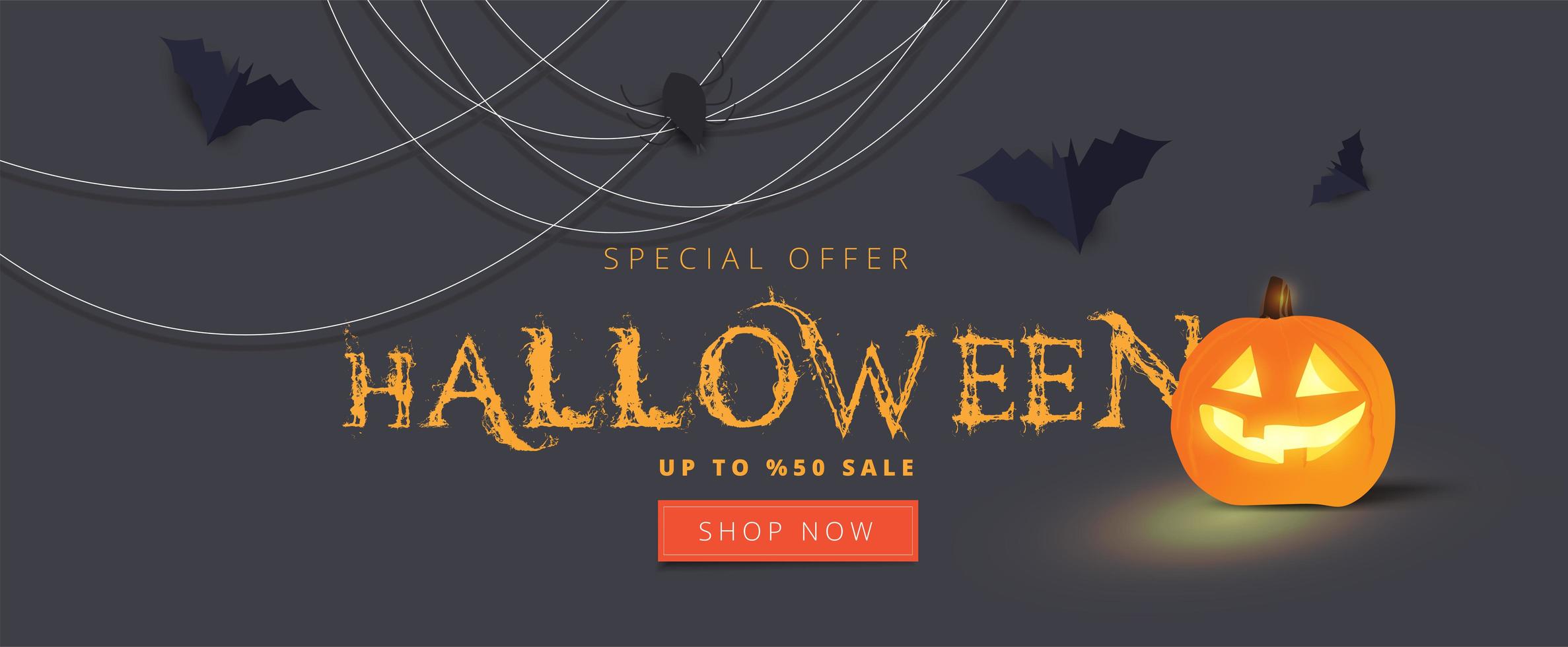 Happy Halloween calligraphy with spiders, bats on gray vector