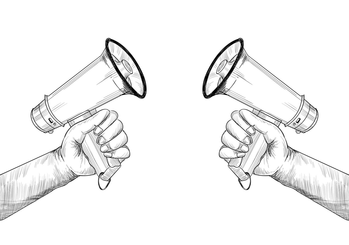 Hands hold megaphones sketch vector