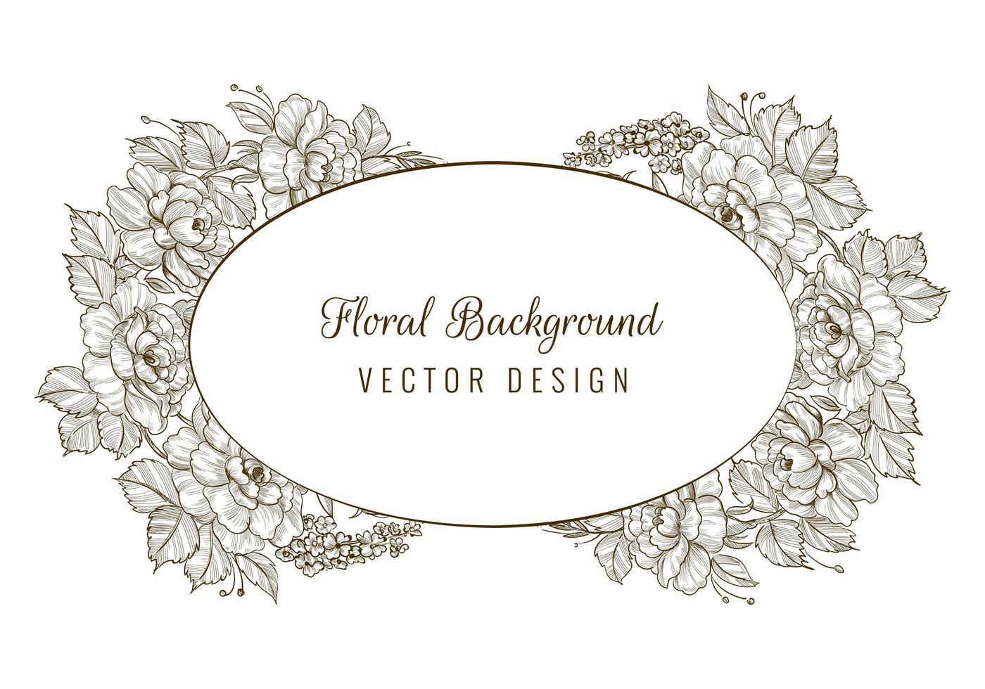 Oval decorative sketch floral card frame vector