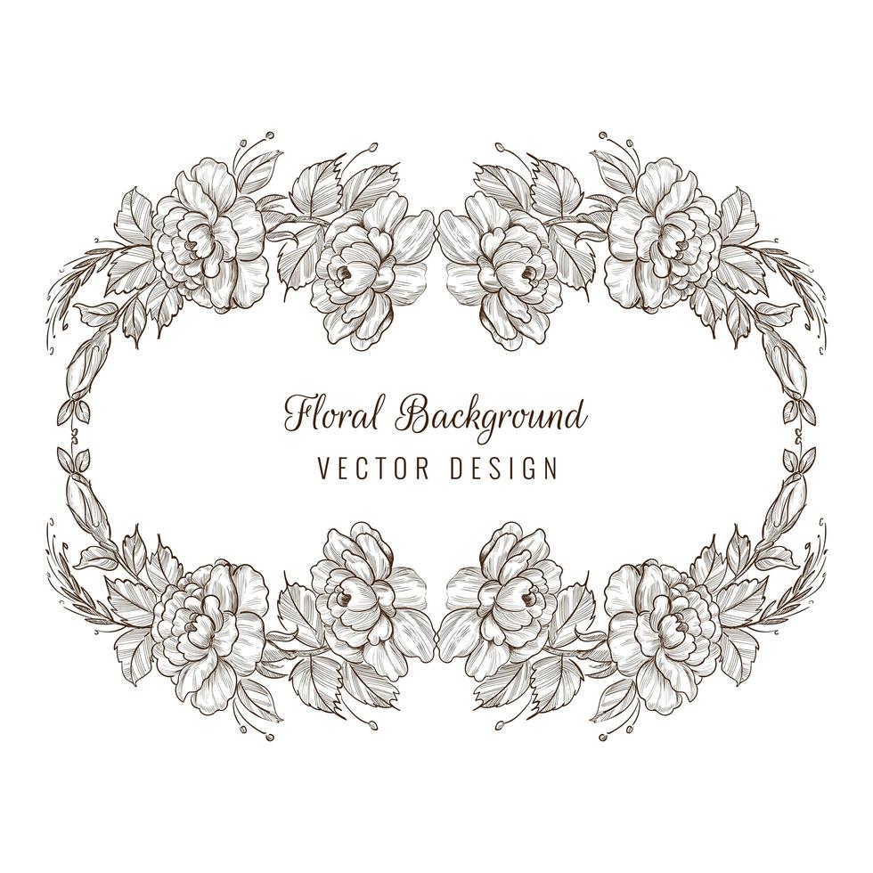 Elegant decorative sketch floral oval wreath vector