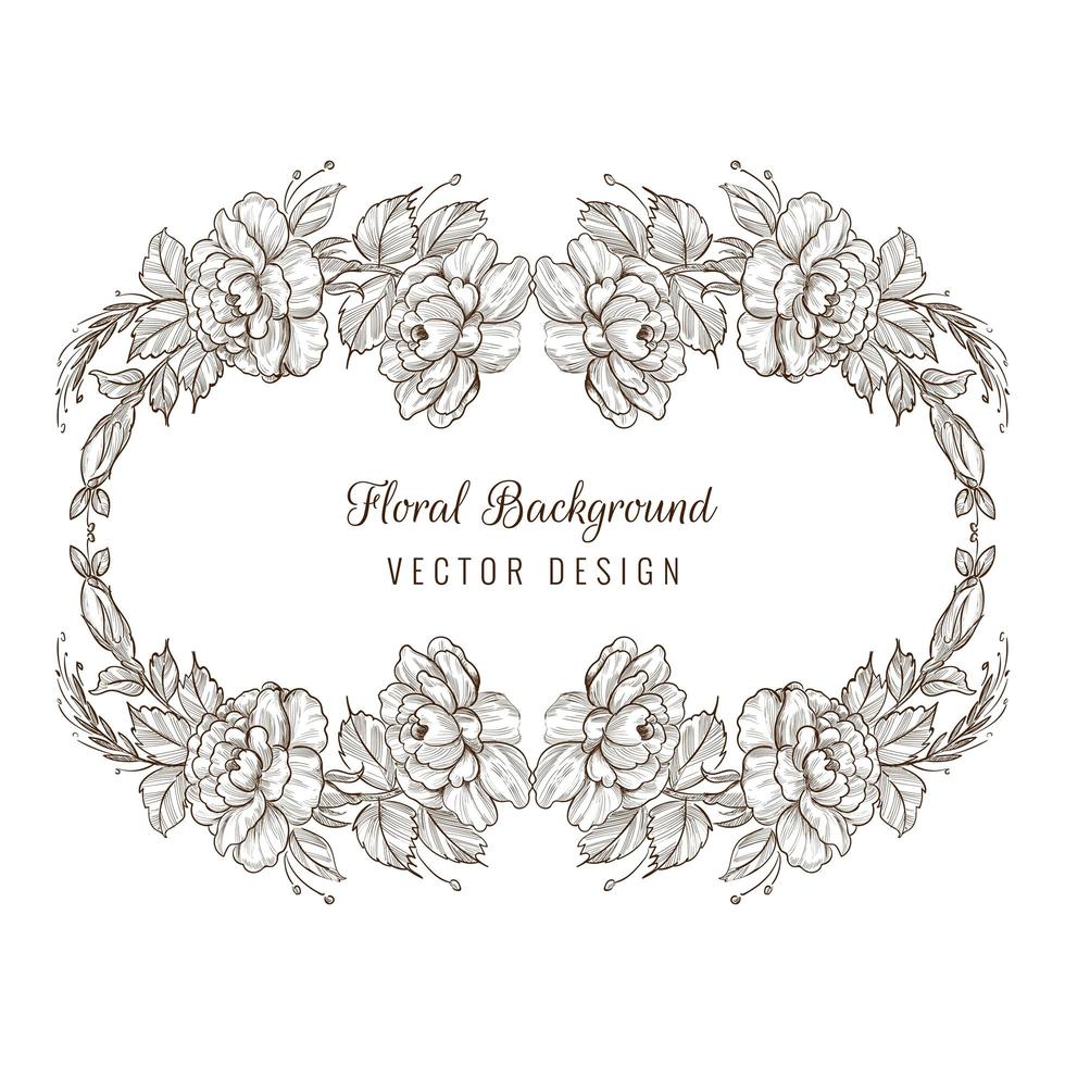 Elegant decorative sketch floral oval wreath vector