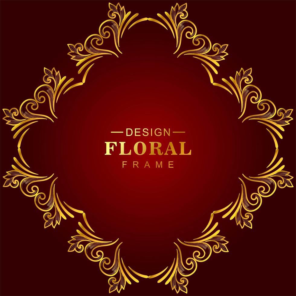 Golden diamond floral frame on red gradient vector