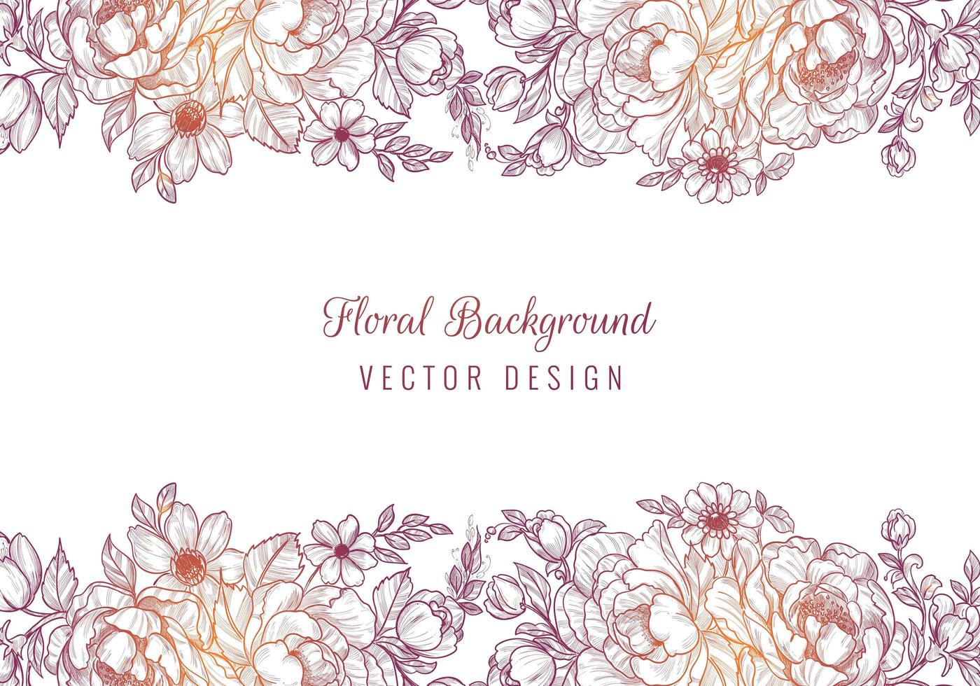 Purple and orange gradient sketch floral borders vector