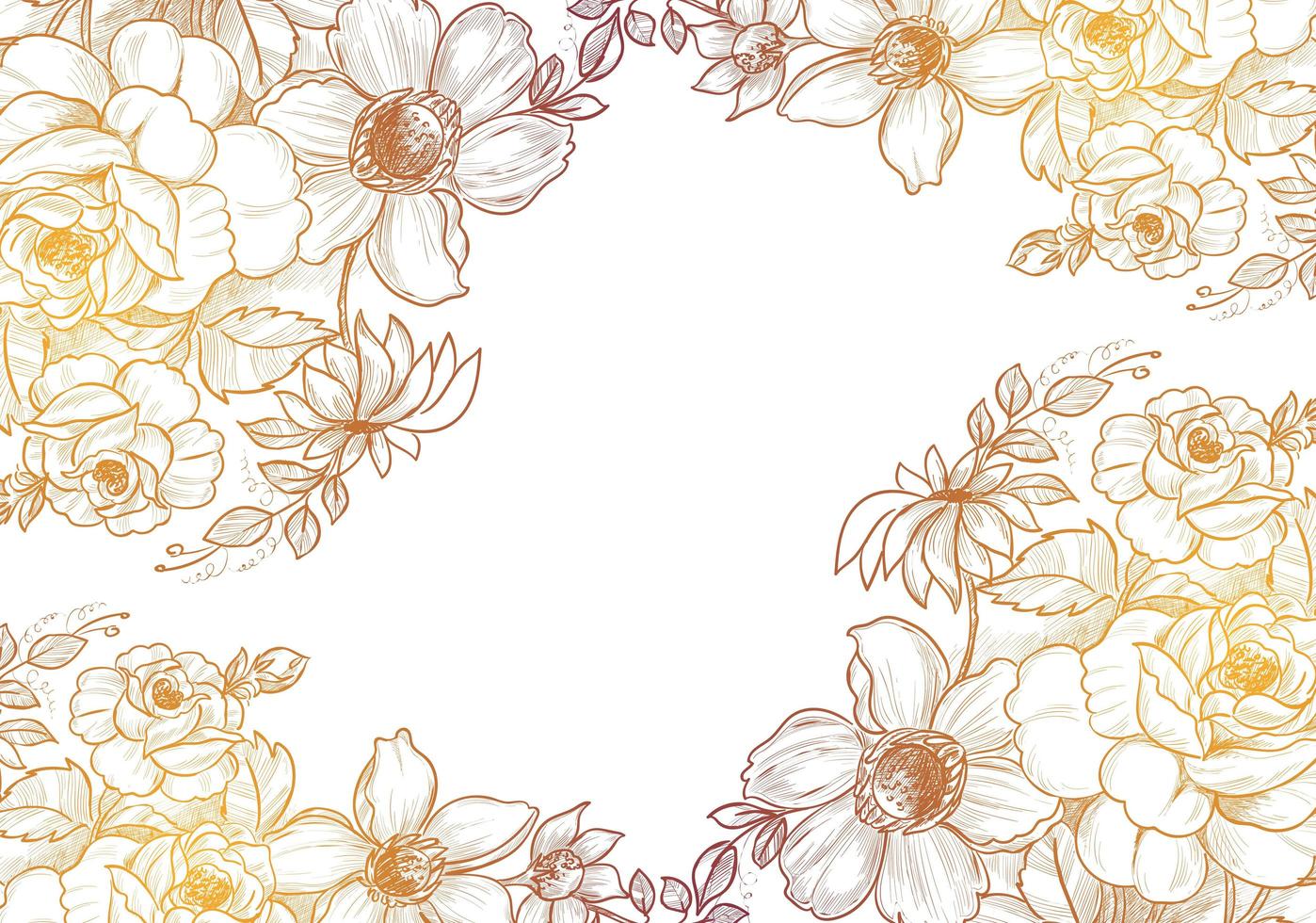 Yellow brown gradient hand drawn floral frame vector