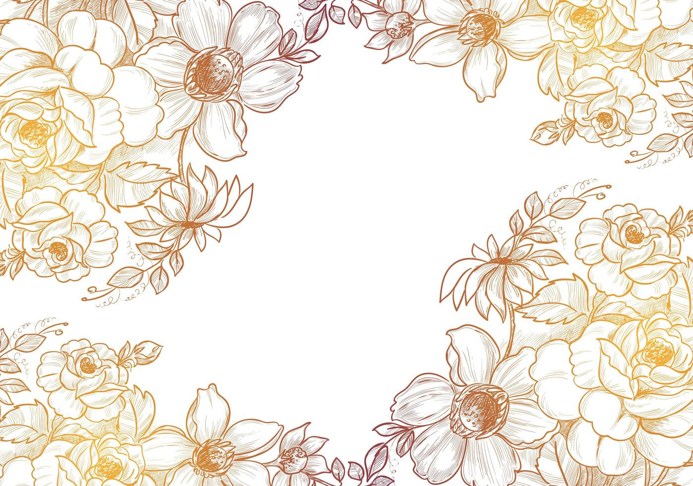 Yellow brown gradient hand drawn floral frame vector