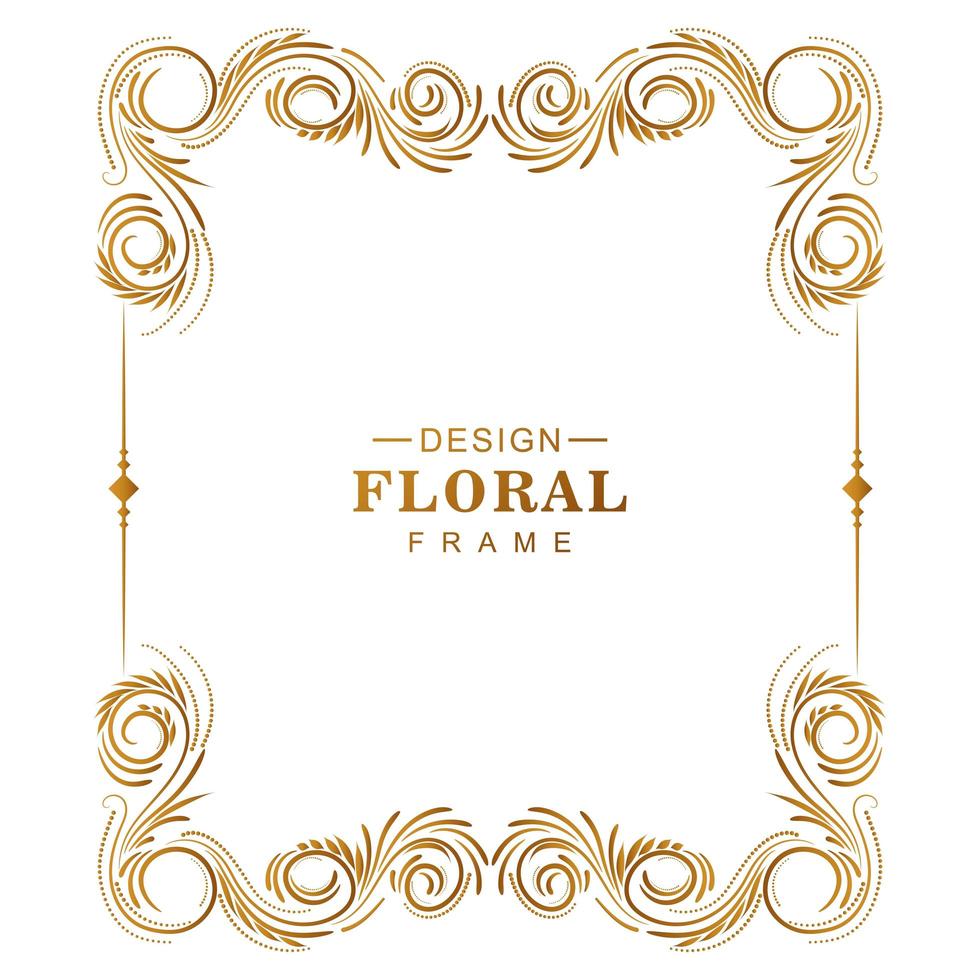 Ornamental creative golden floral frame on white vector