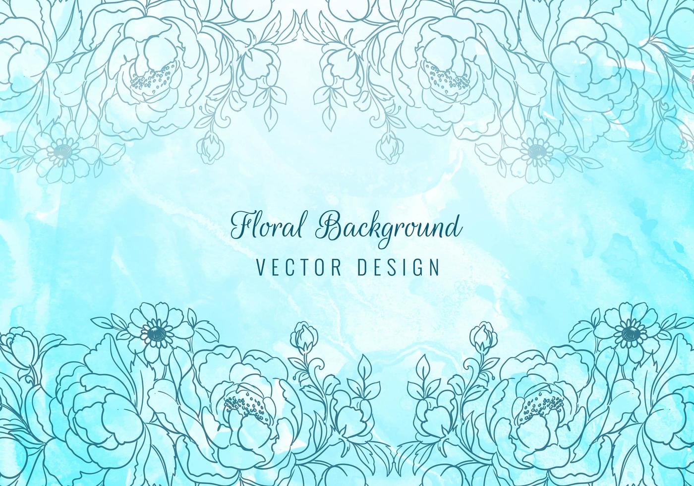 Modern floral frame on blue watercolor vector