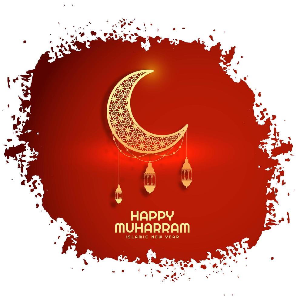 Happy muharram grunge crescent moon card vector