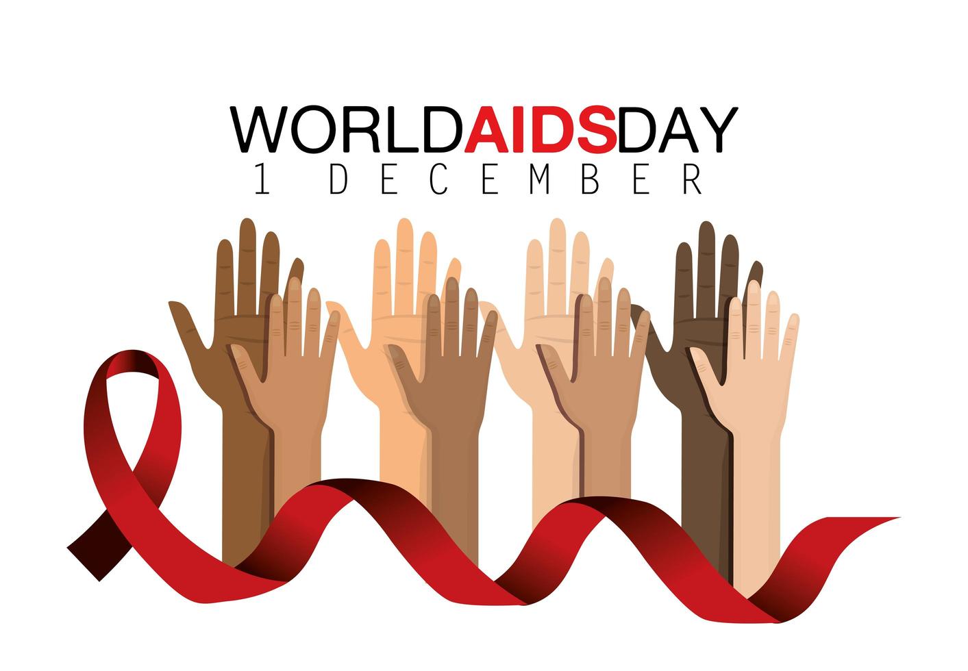 World AIDS day campaign with hands and ribbon vector