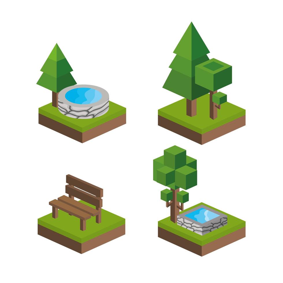 Set of isometric parks design vector