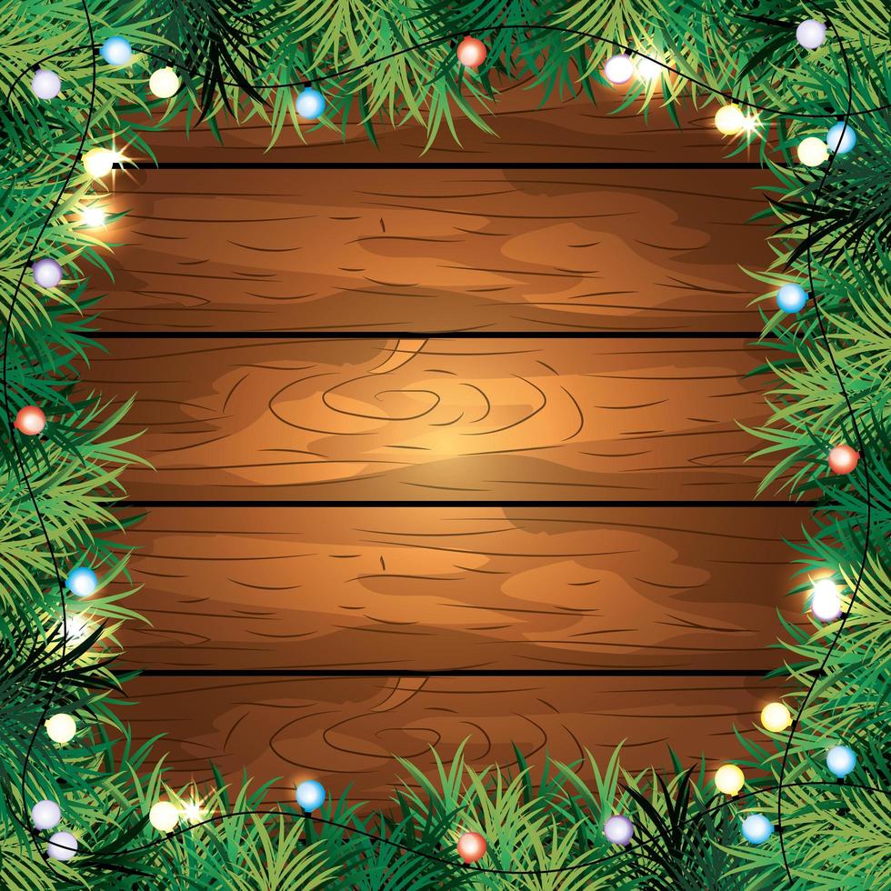 Wooden background with lights vector