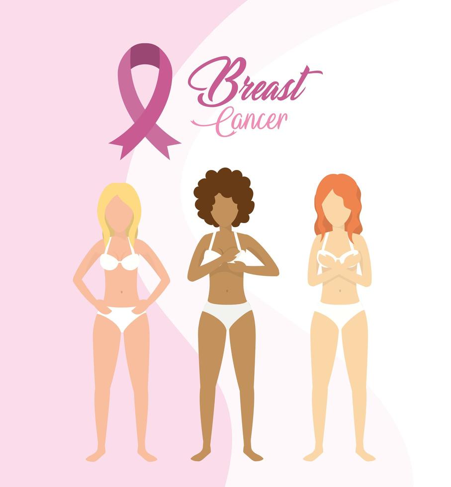 Breast cancer women and pink ribbon vector