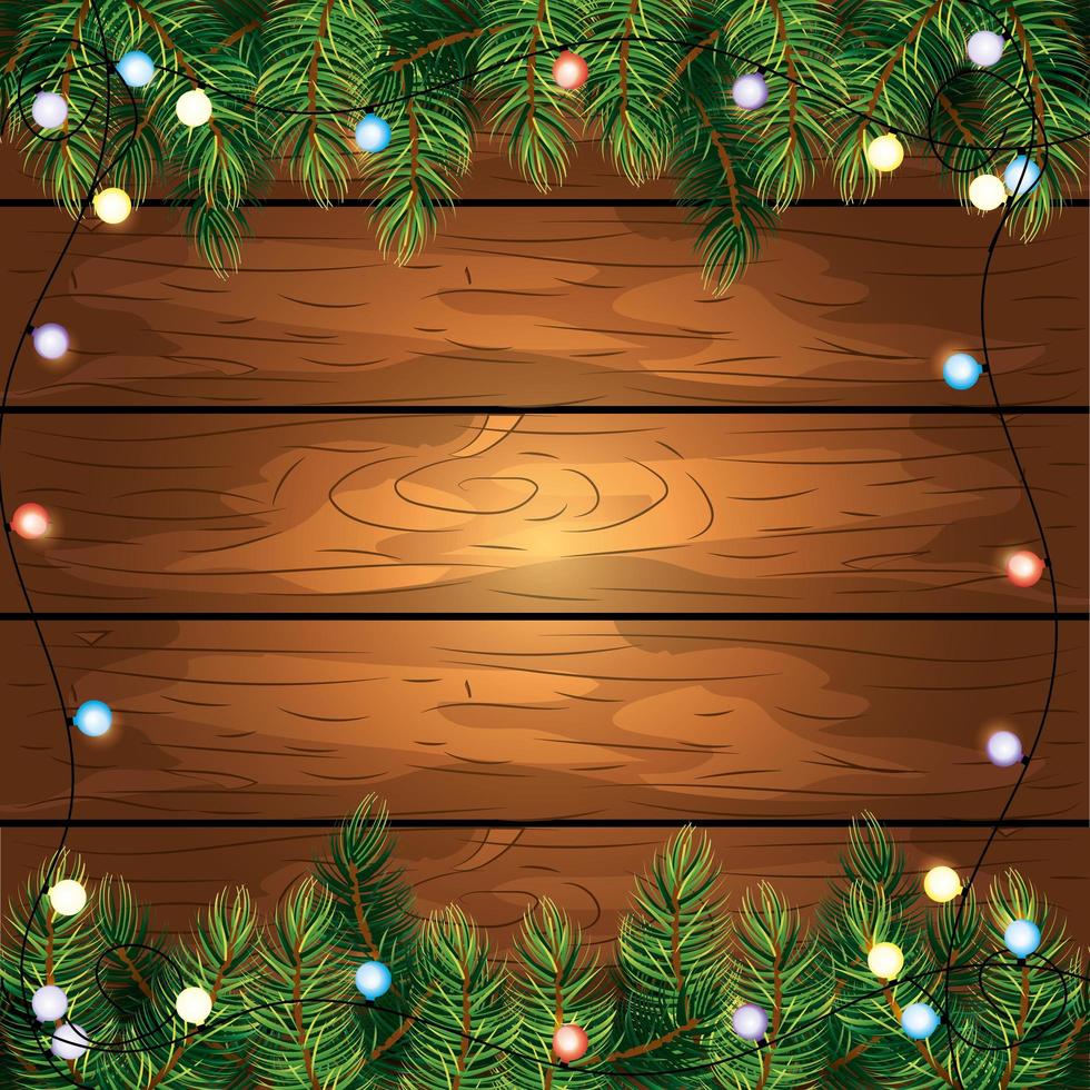 Wooden background with lights vector