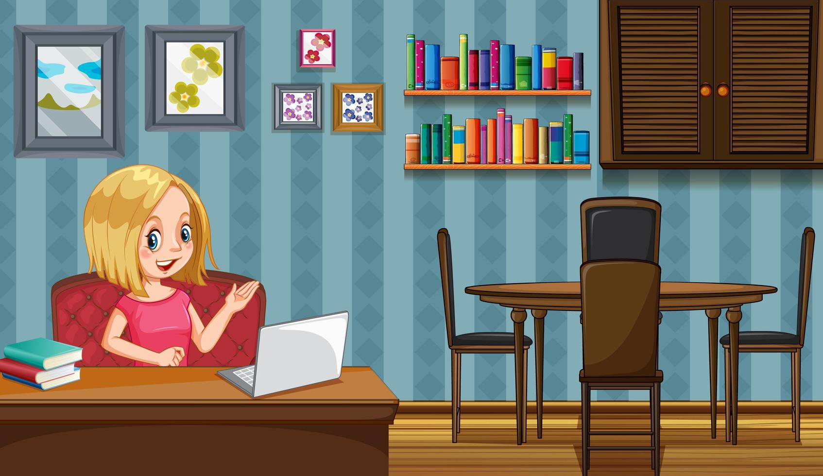 Scene with woman working at home vector