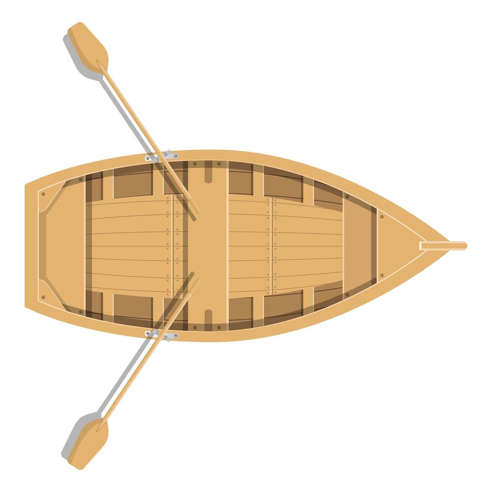Wooden small boat with paddles isolated on white vector