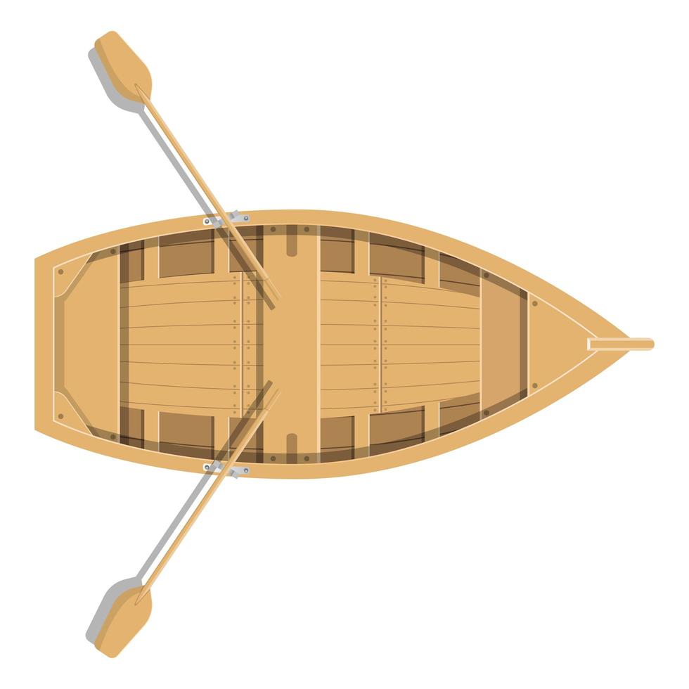 Wooden small boat with paddles isolated on white vector