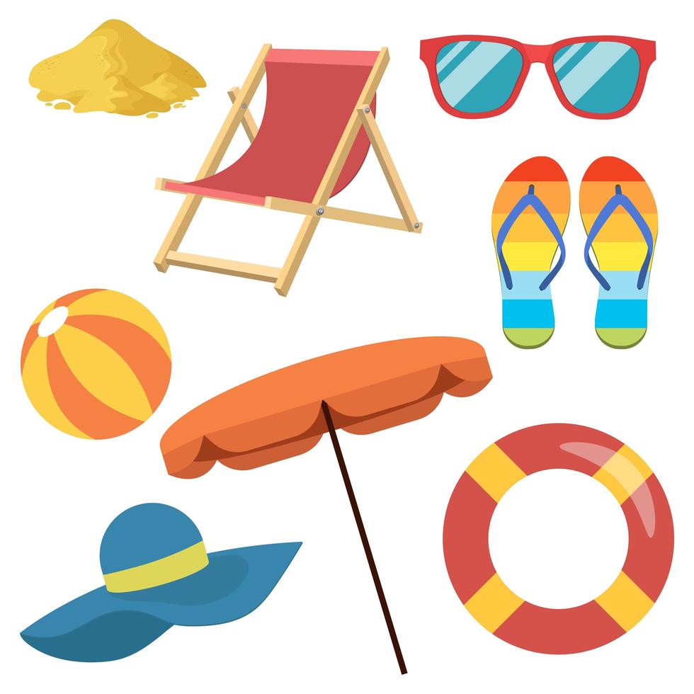 Sea beach elements isolated on white background vector