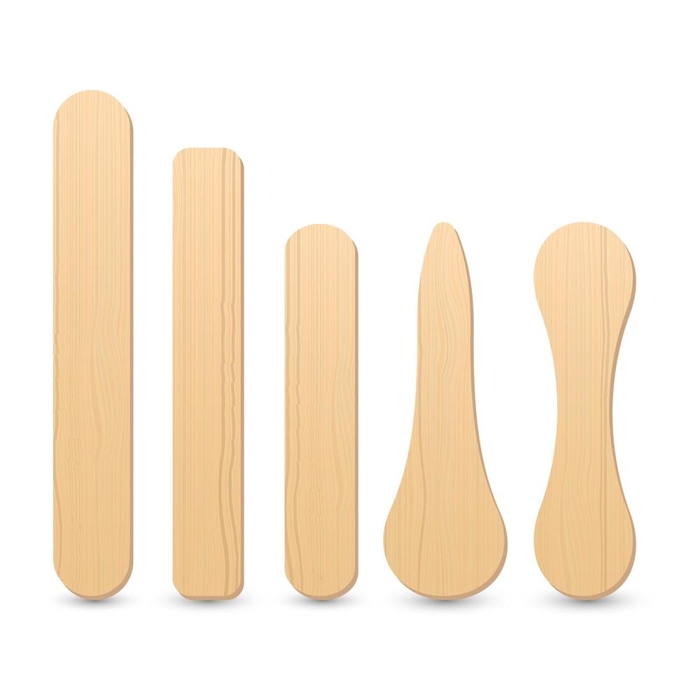 Conjunto de palitos de helado de madera aislado en blanco vector