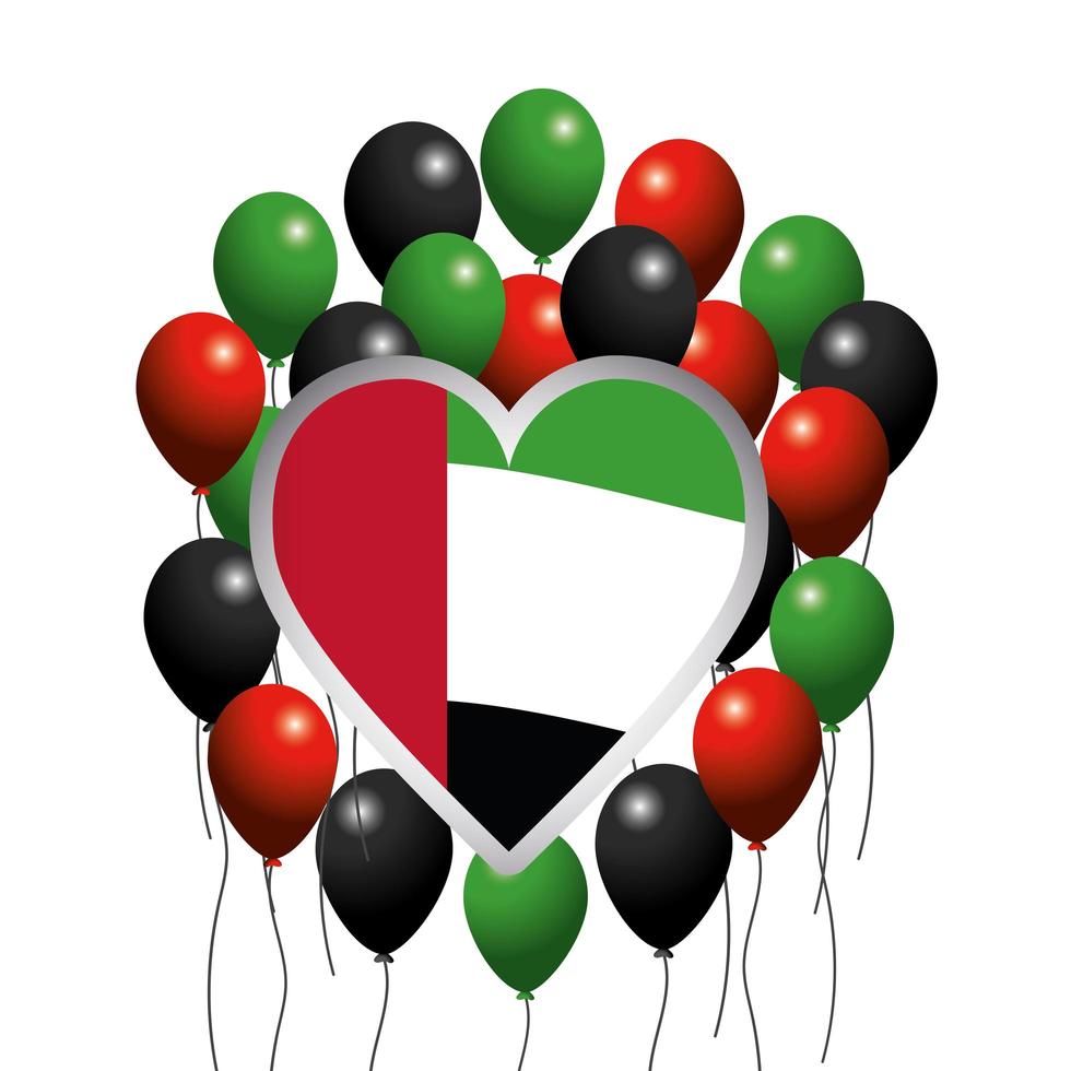 UAE heart emblem with flag and balloons vector