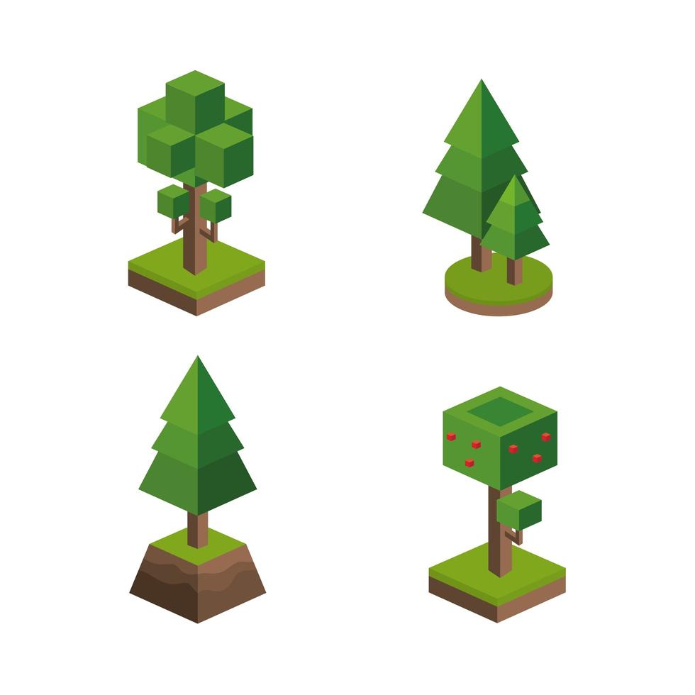 Set of isometric trees design  vector