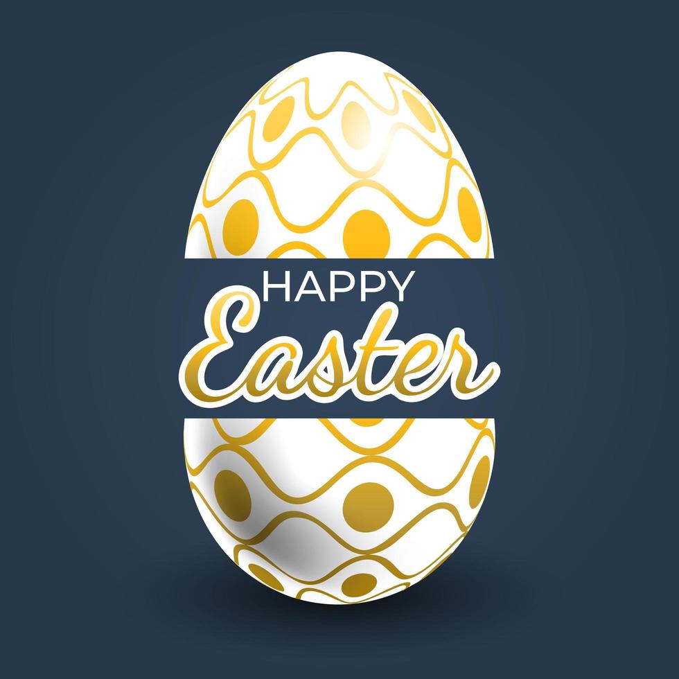 Gold Wavy Stripes and Dot Patterned Easter Egg Poster vector