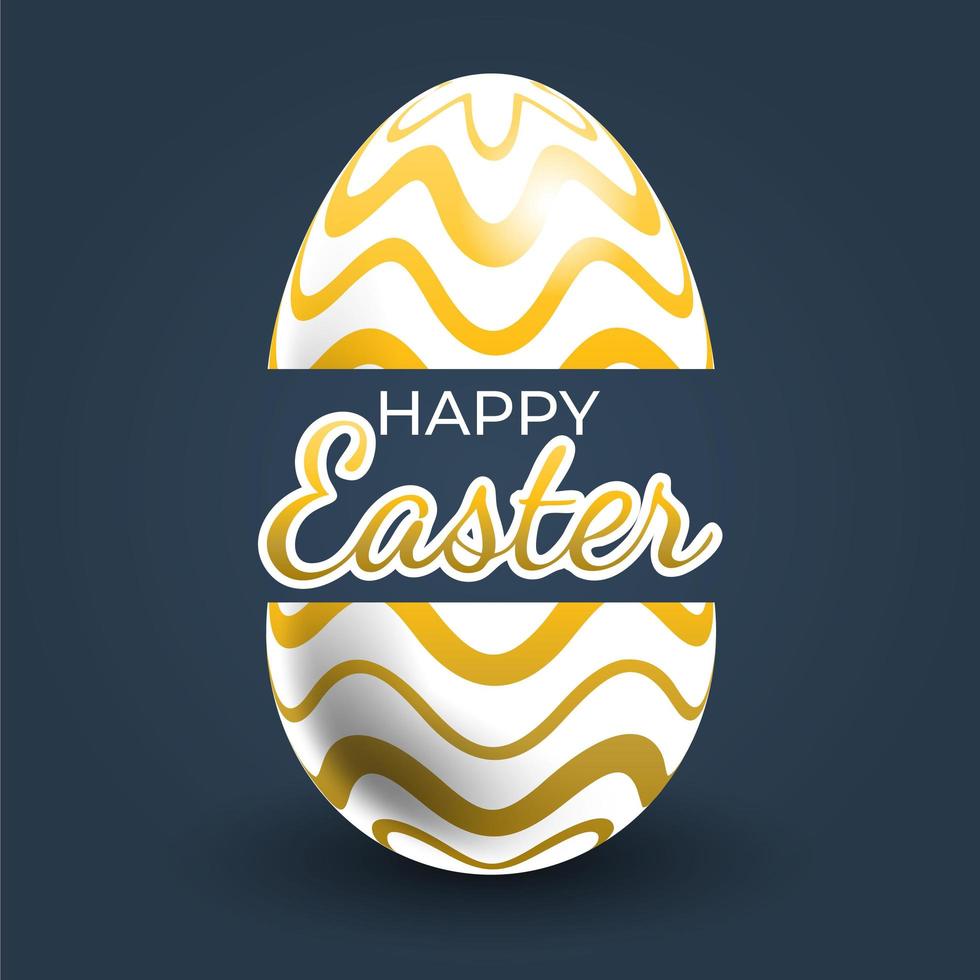 Gold Horziontal Wavy Line Patterned Easter Egg Poster vector