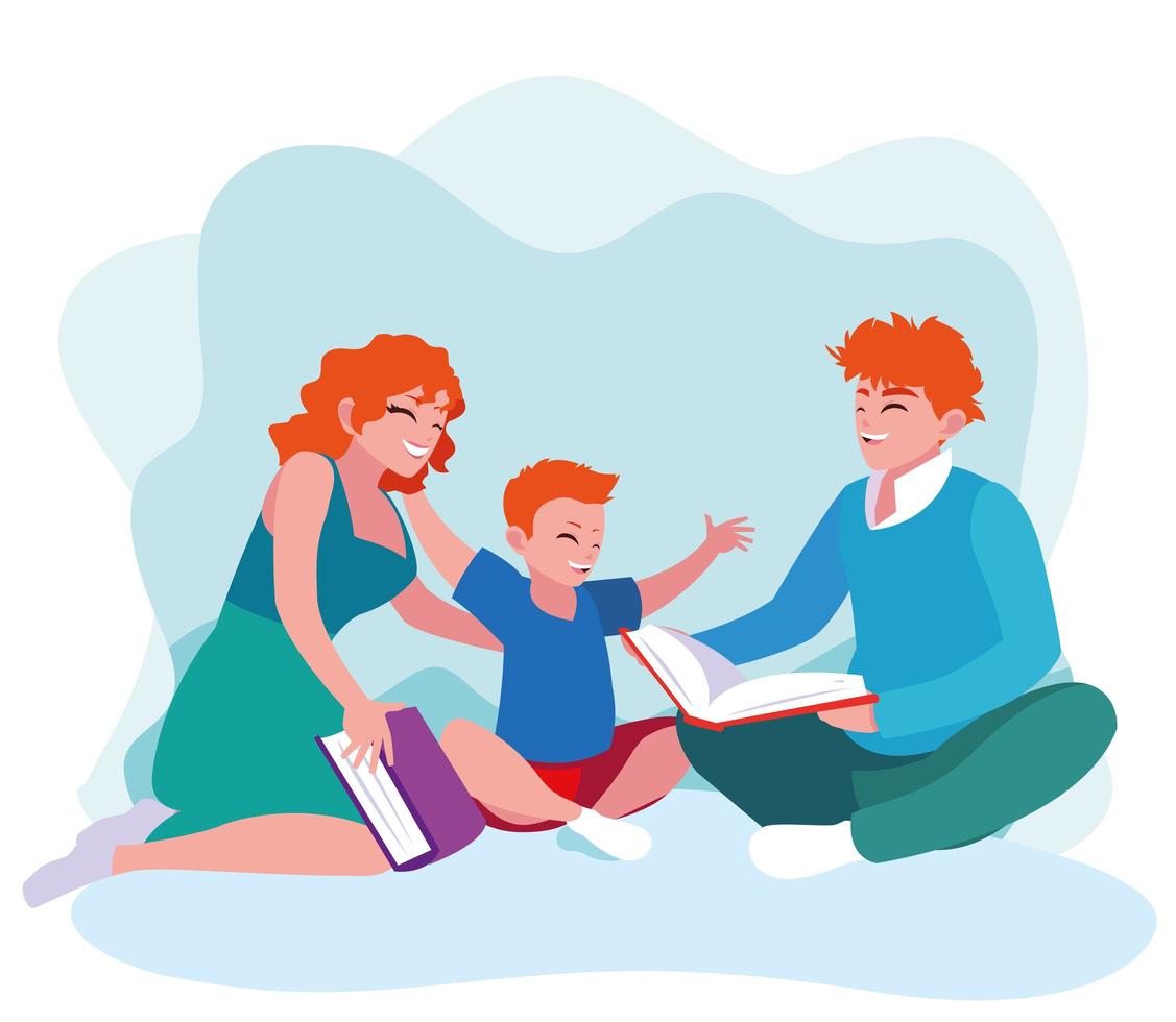 Mother and father reading with son vector