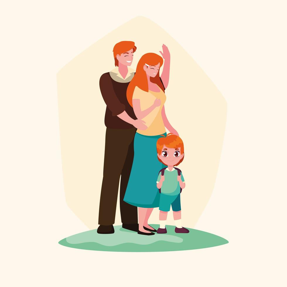 Cute little student boy with parents vector