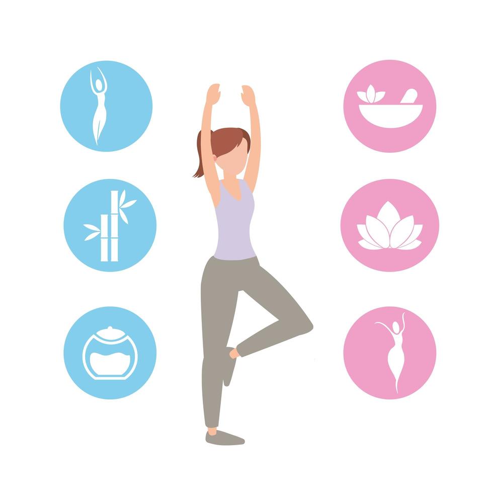 Healthy woman exercising and doing yoga vector