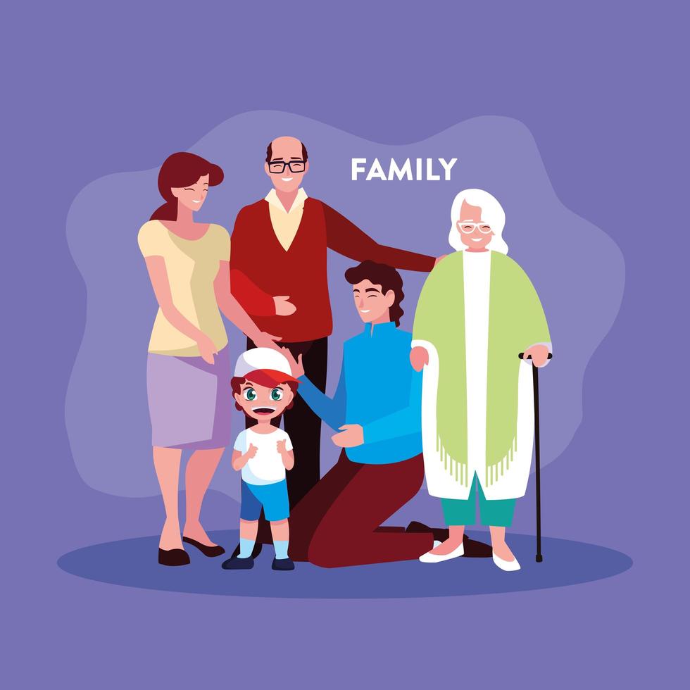 lindos miembros de la familia en cartel vector