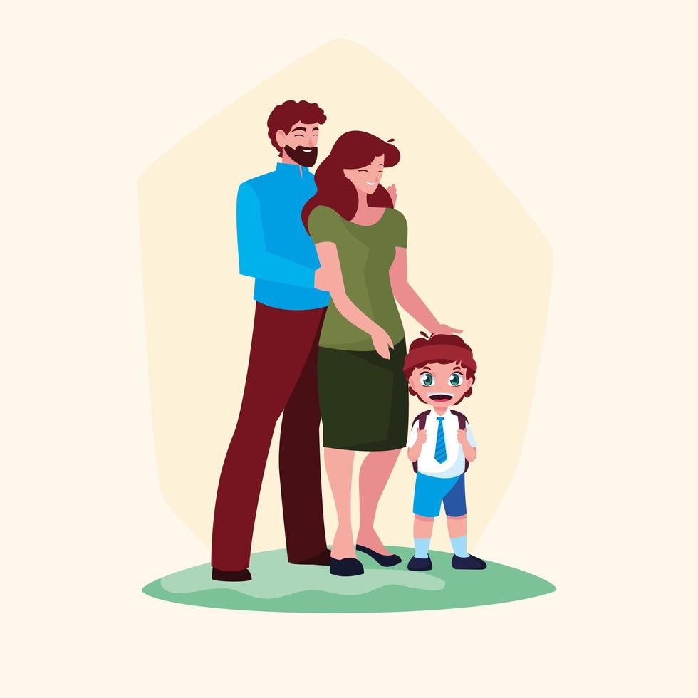 Cute little student boy with parents vector