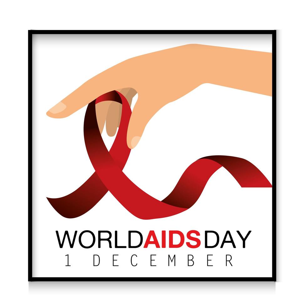 Hand with ribbon for world AIDS day vector