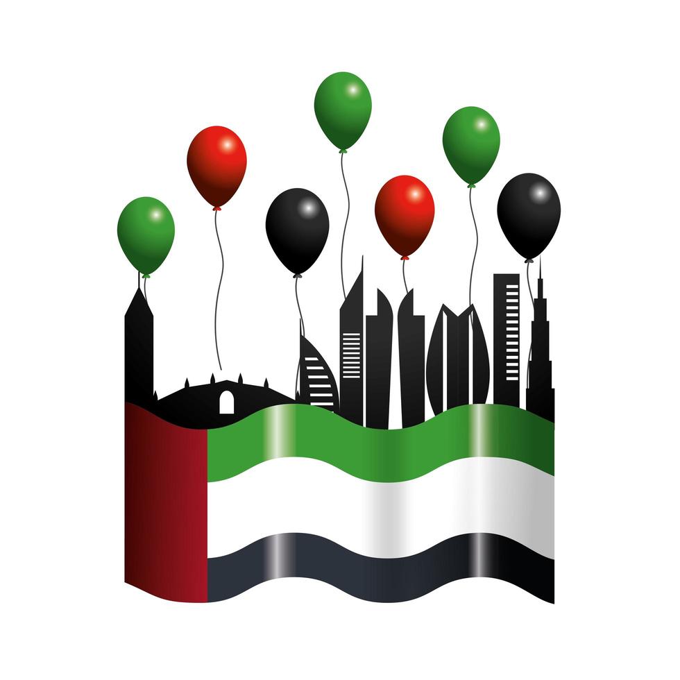 día nacional de los emiratos árabes unidos con bandera y globos. vector