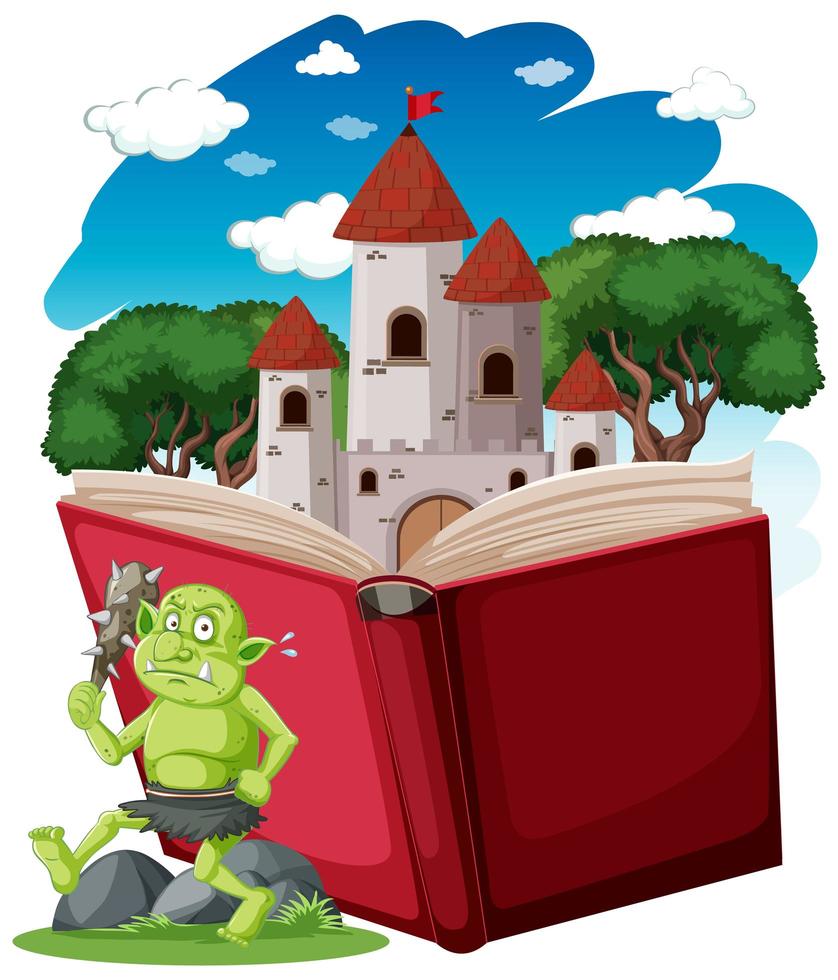 Goblin or troll and castle tower  vector