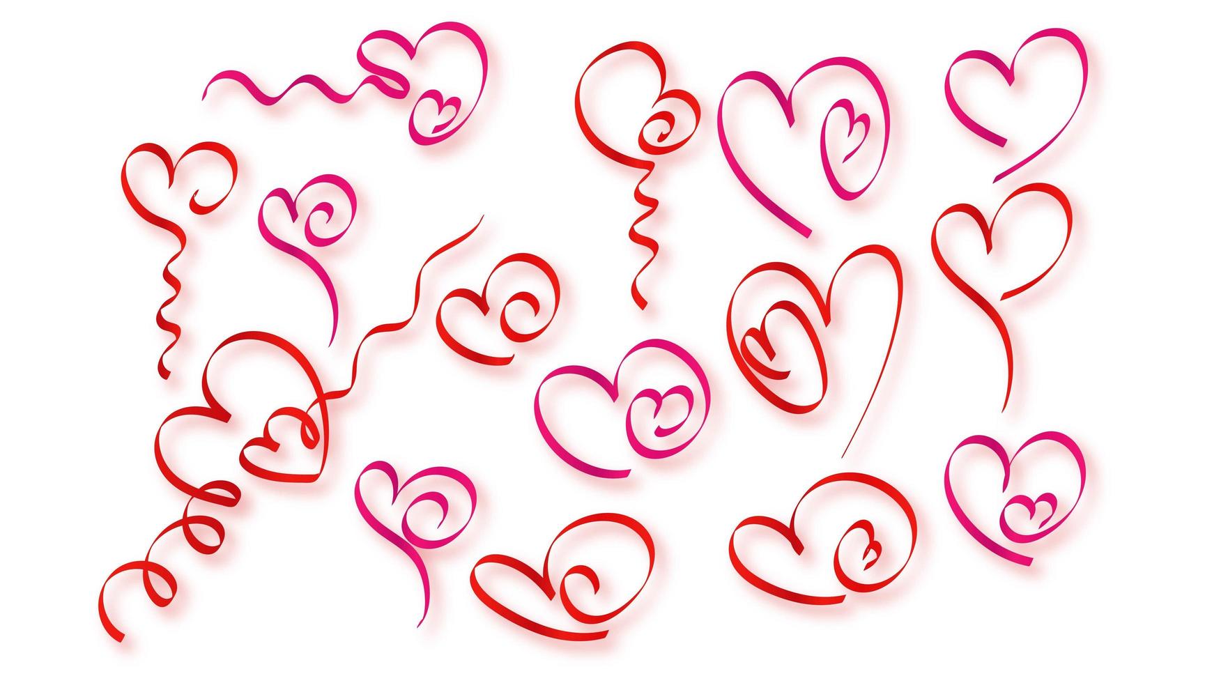 Colorful hearts of ribbon set vector