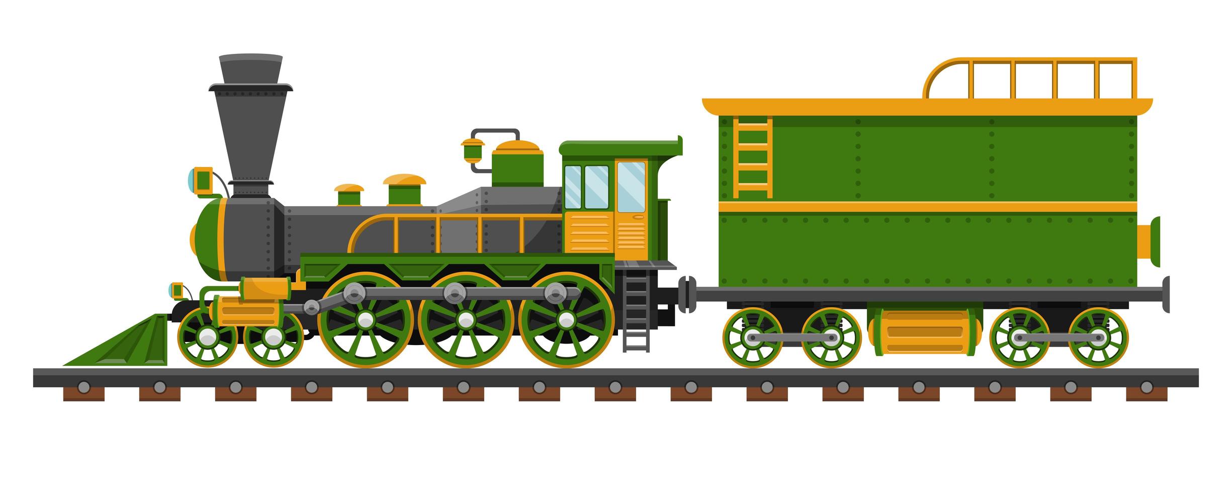 Vintage train on railroad  vector