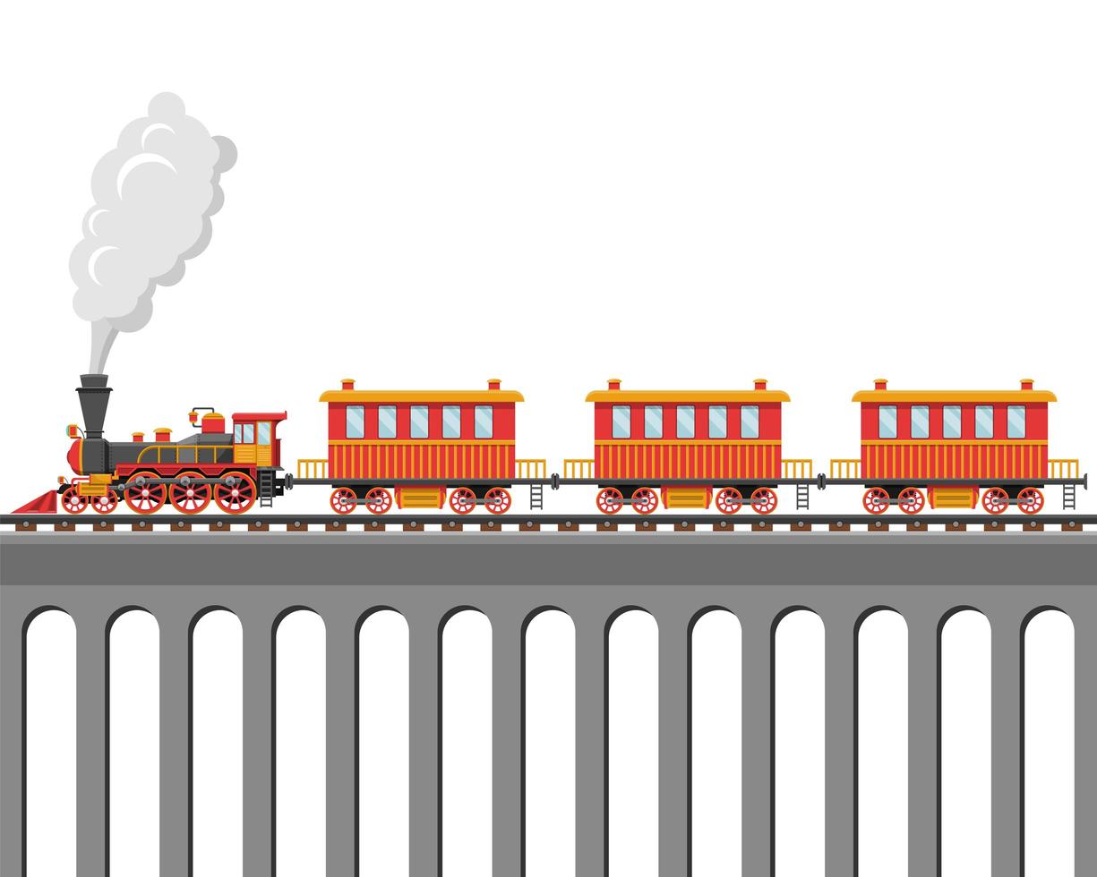 Vintage train on railroad  vector