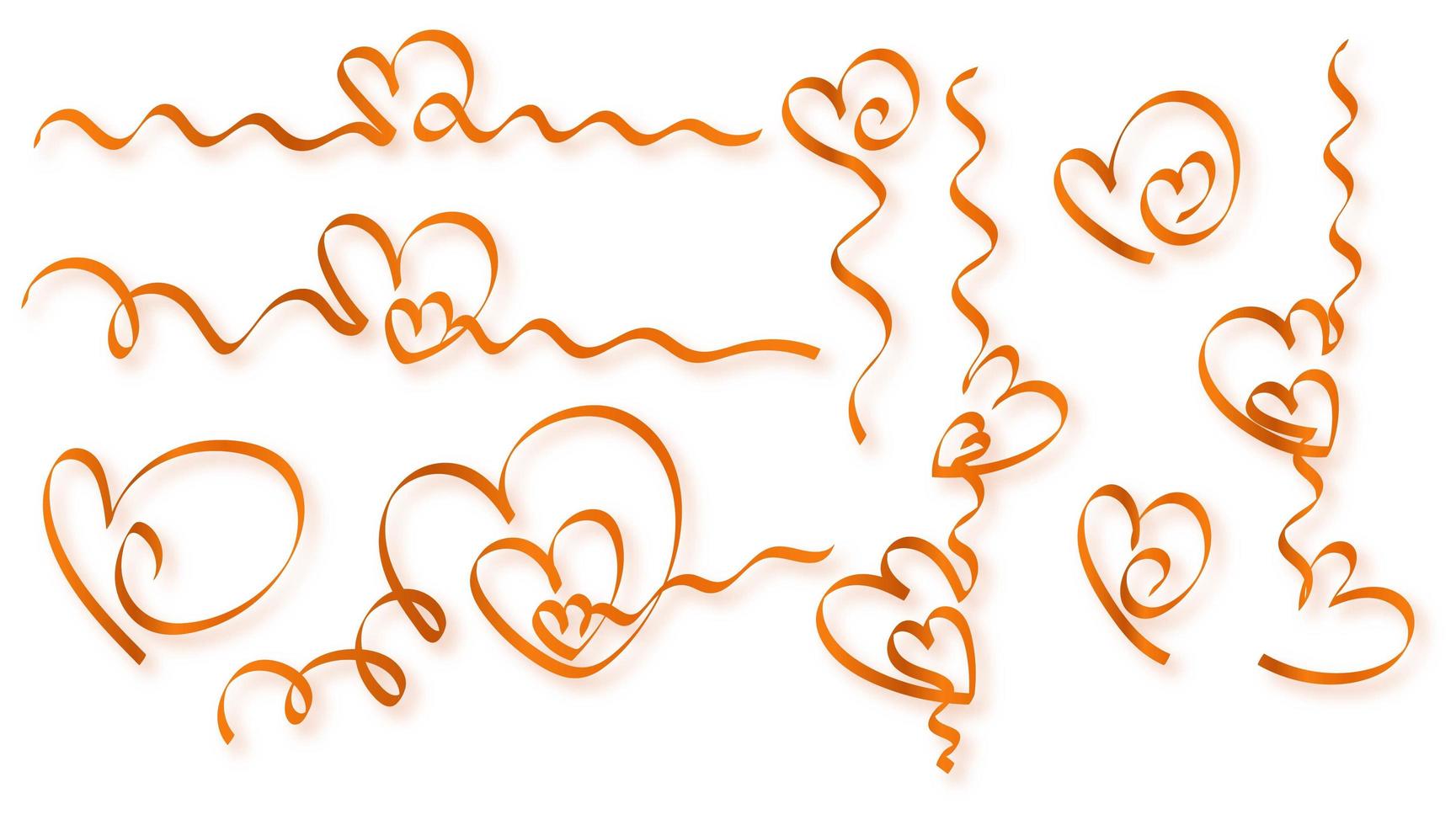 Golden hearts of ribbon vector