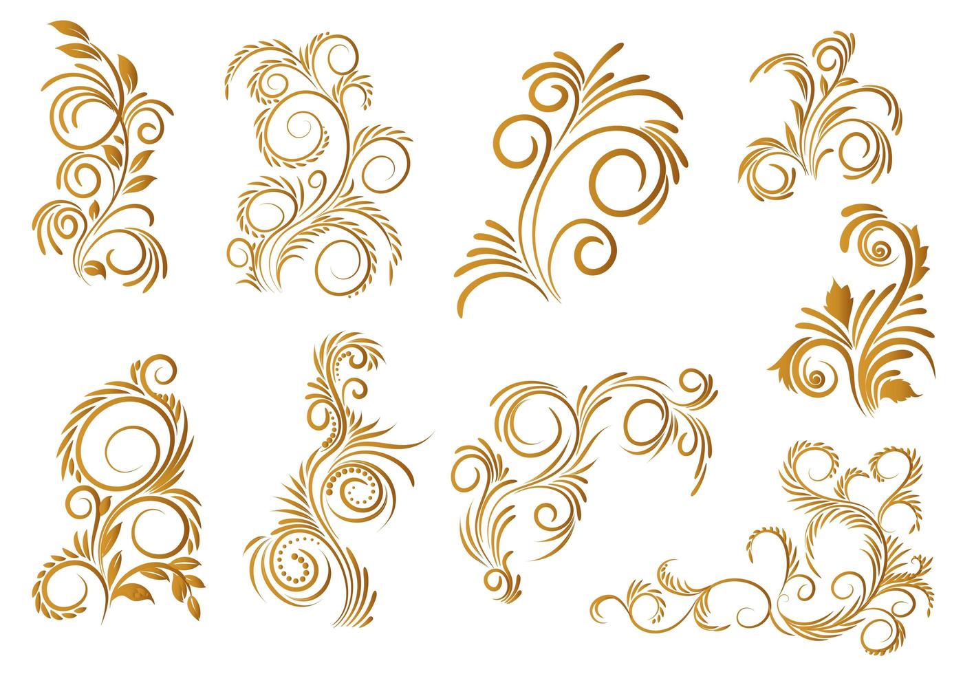 Golden decorative floral set design vector