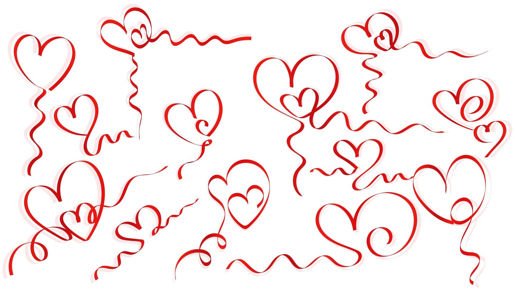 Red hearts of ribbon set design vector