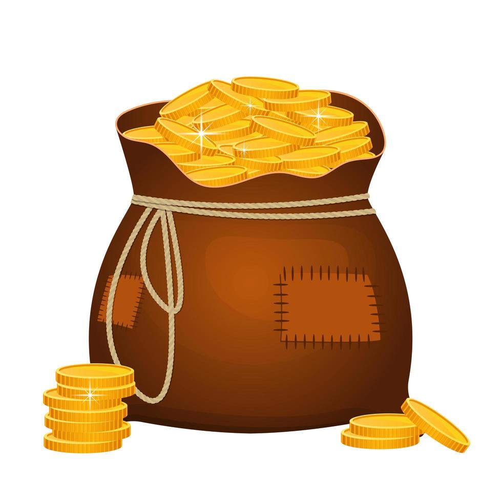 Big bag filled with golden coins vector