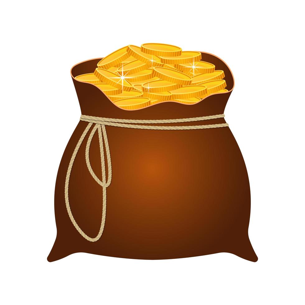 gran bolsa llena de monedas de oro vector