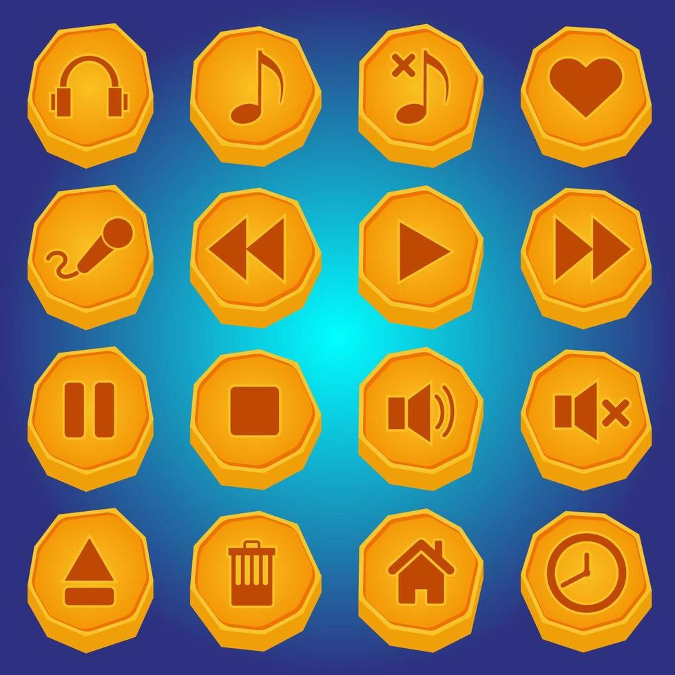 Stone-style button icon set for media player vector